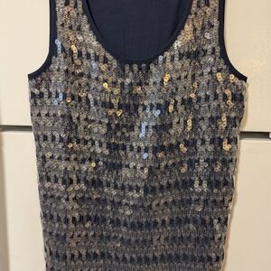 Glittery navy and silver Coldwater Creek sleeveless top.